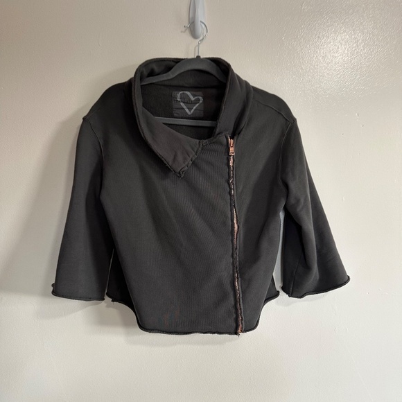 Frank & Eileen Tee Lab Asymmetrical Zip Up Raw Hem Fleece Gray Moto Jacket, XS - Picture 1 of 7